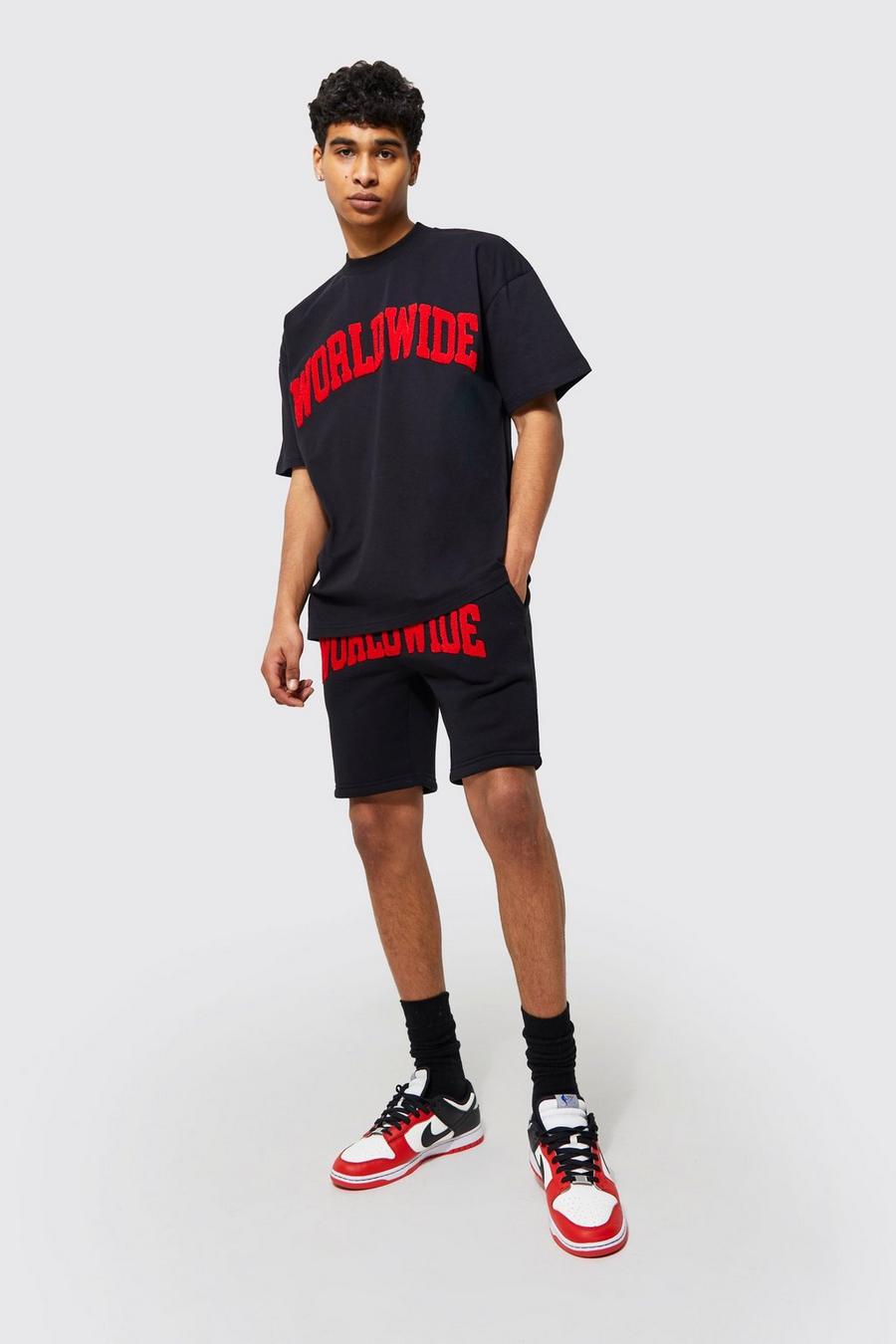 Oversize Worldwide T-Shirt und Shorts, Black noir