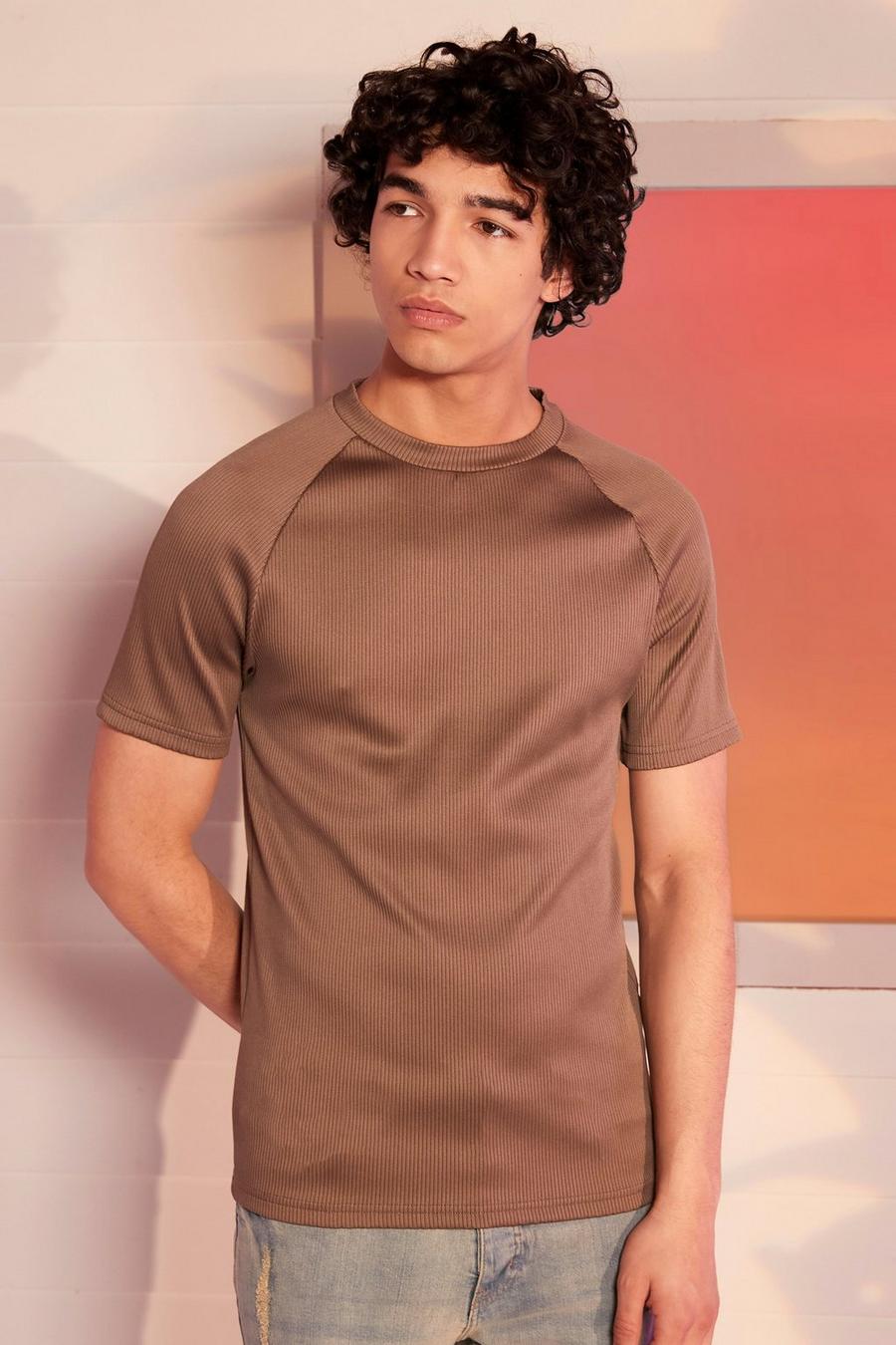 Chocolate brown Muscle Fit Ribbed Raglan T-shirt