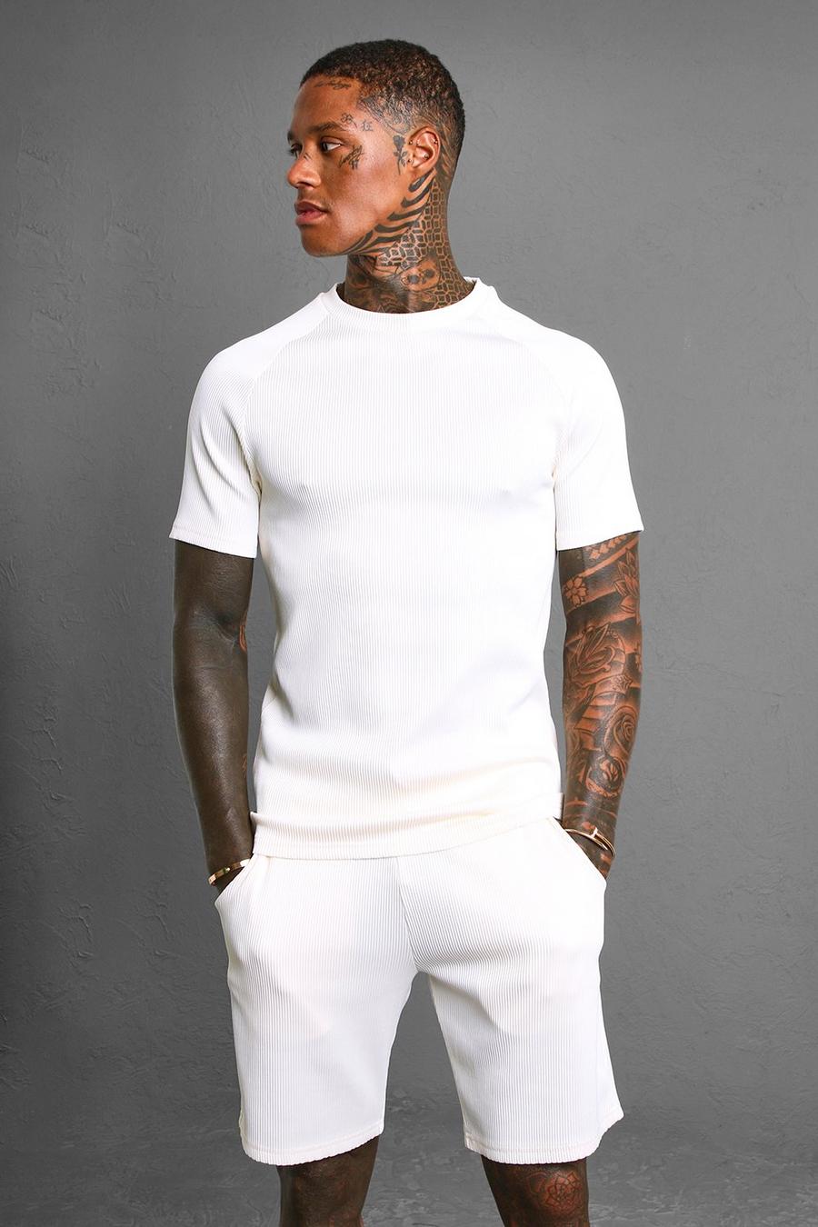 Ecru white Muscle Fit Pleated Raglan T-shirt image number 1