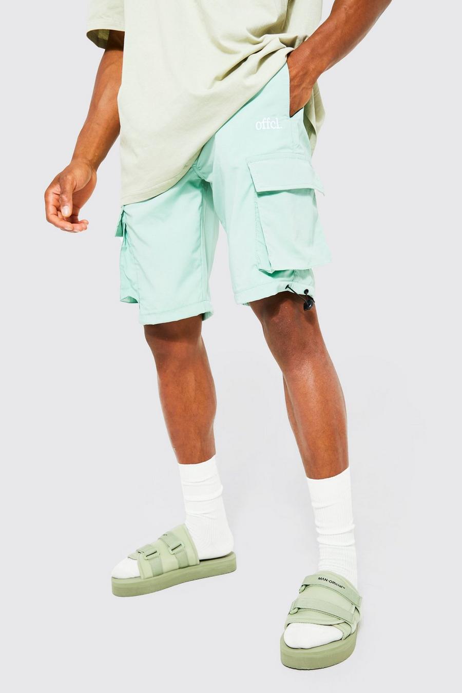 Green grön Belt Front Cargo Short With Toggle