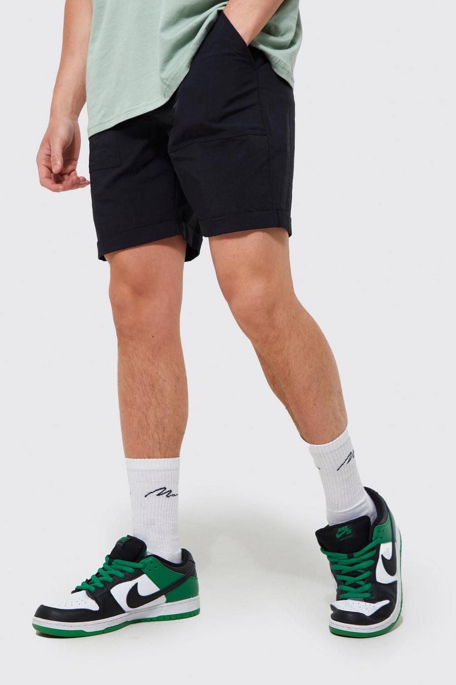 Smarte Slim-Fit Shorts in Knitteroptik, Black
