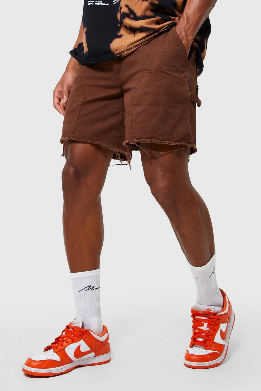 Chocolate Regular Fit Twill Worker Shorts image number 1