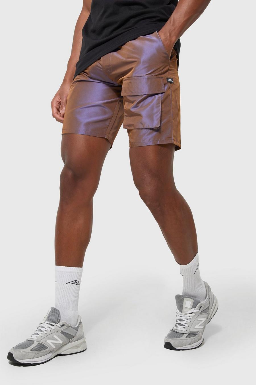 Chocolate Fixed Waist Relaxed Iridescent Cargo Shorts image number 1