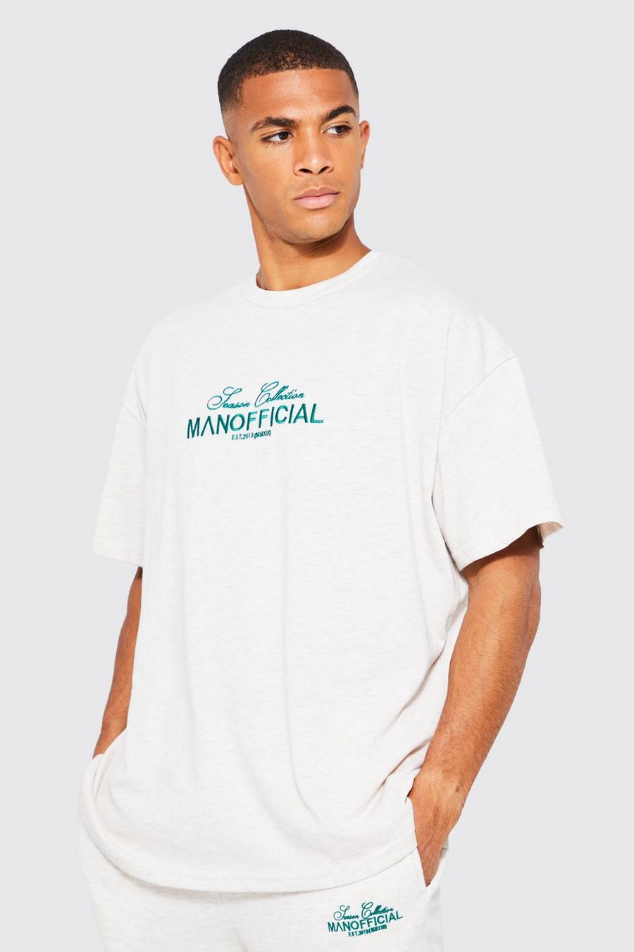 Ecru white Oversized Man Embroidered Marl T-shirt image number 1