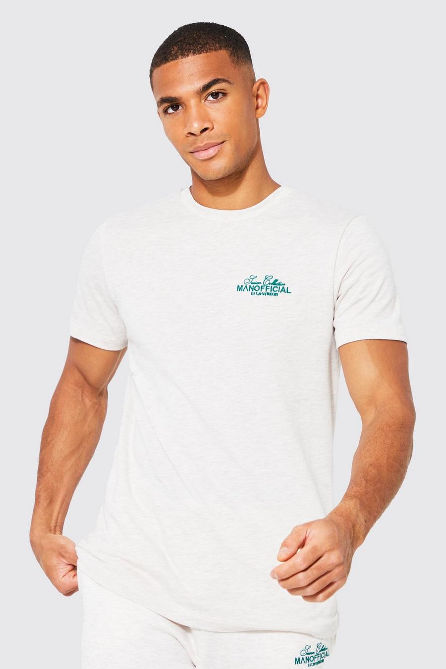 Ecru Slim Fit Man Embroidered Marl T-shirt image number 1