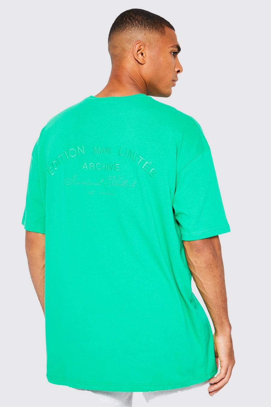 Green Oversized Overdyed Man Embroidered T-shirt image number 1