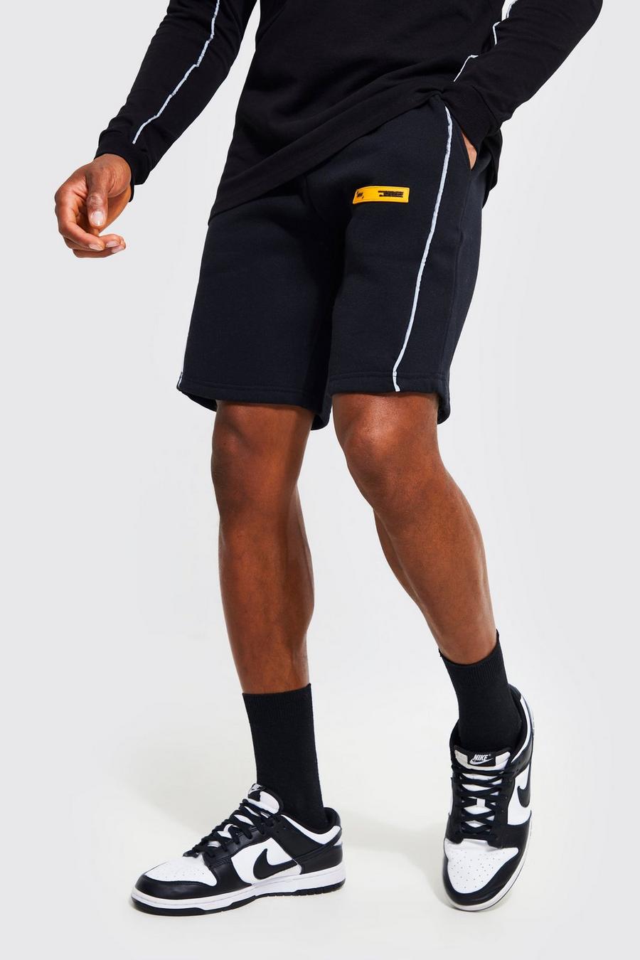 Black Regular Fit Short With Reflective Piping
