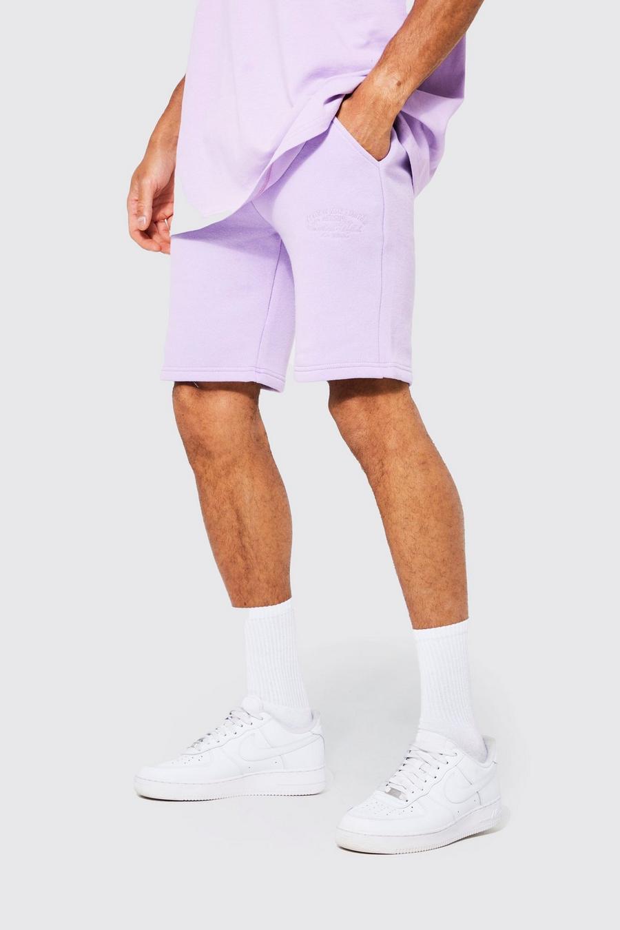 Lilac violet Geborduurde Overdye Slim Fit Shorts Met Print