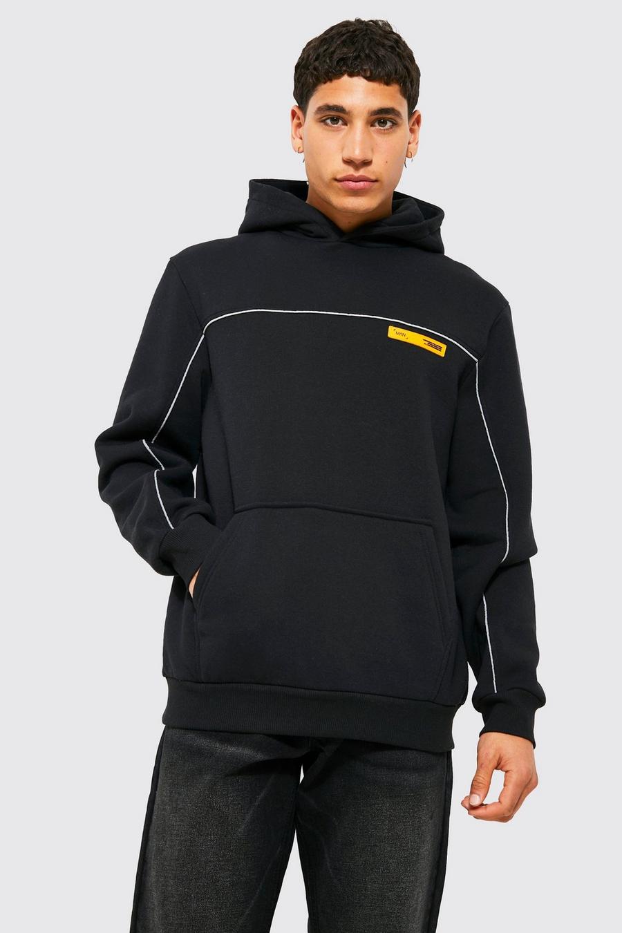Black Hoodie With Reflective Piping image number 1