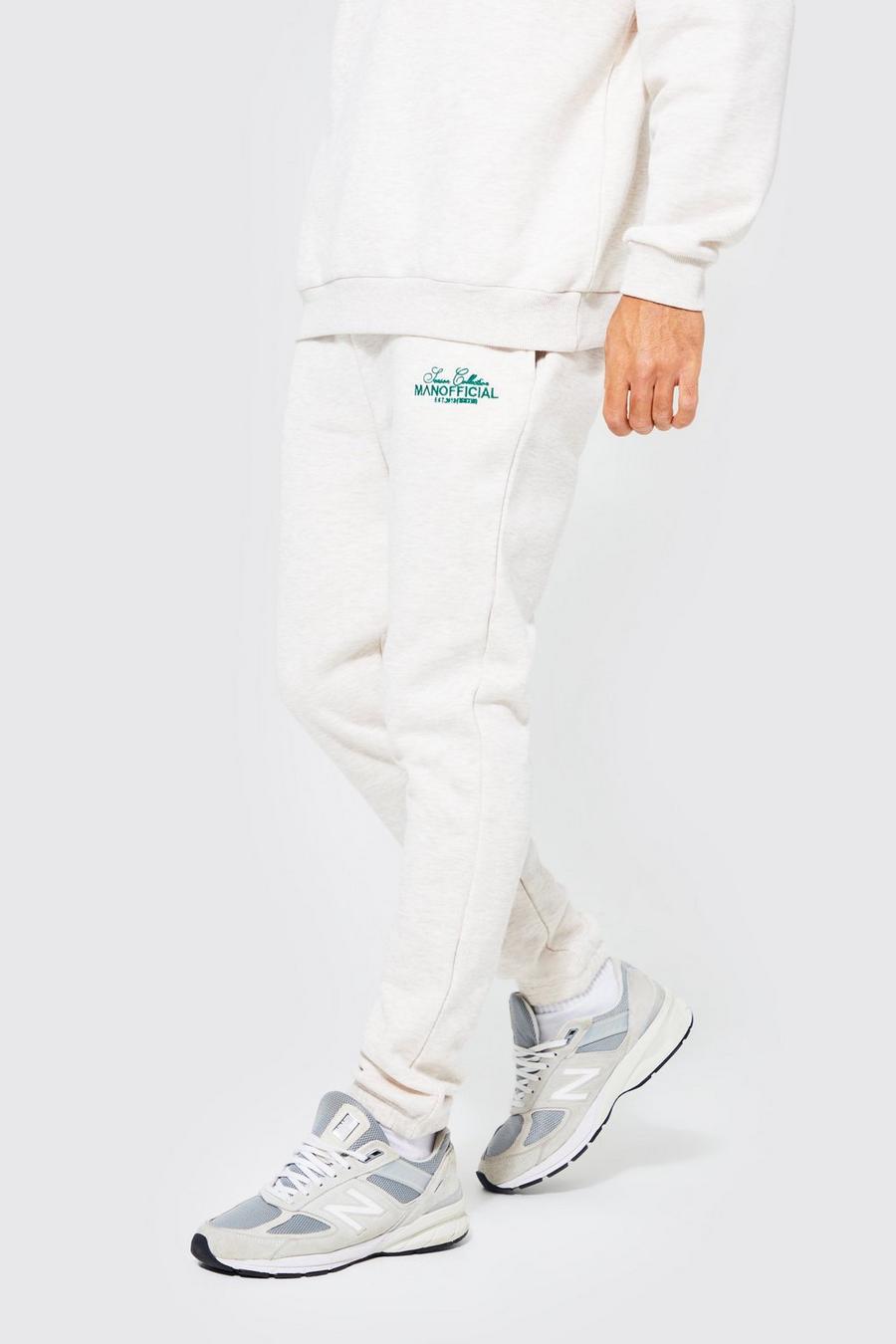 Ecru white Regular Fit Man Embroidered Marl Joggers