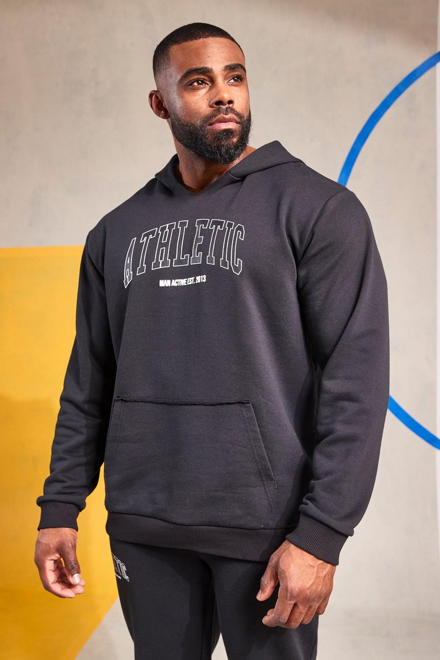 Black Man Active Gym Raw Neck Athletic Print Oversized Hoodie
