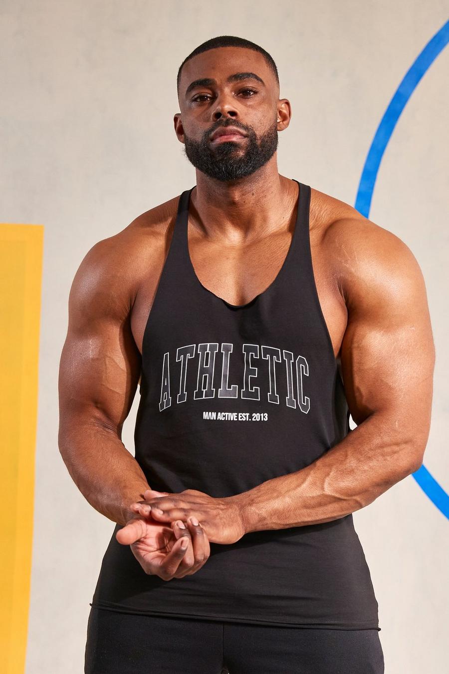 Black noir Man Active Gym Athletic Stringer Vest