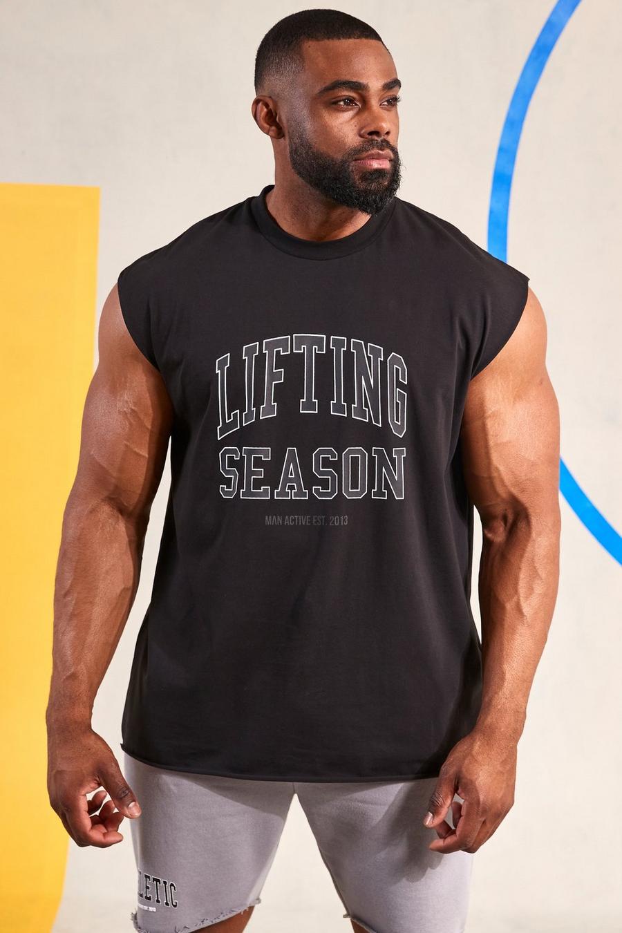Black noir Man Active Gym Athletic Cut Off T Shirt