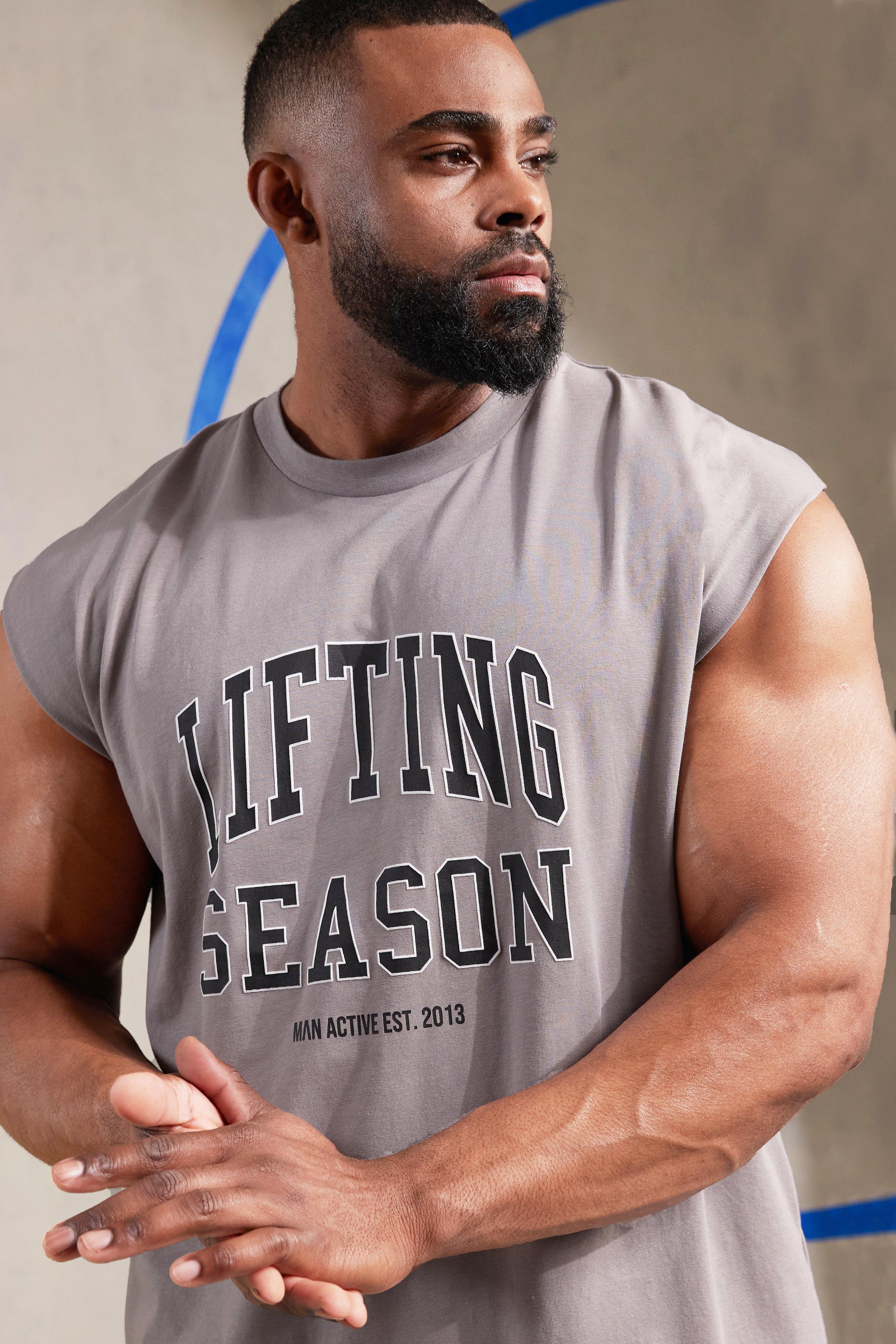 Man Active Gym Athletic Cut Off T Shirt