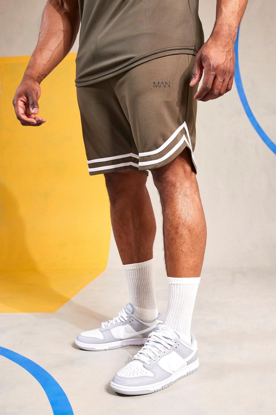 Khaki Man Active Gym Sports Rib Performance Shorts