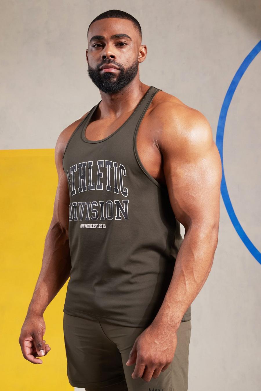 Khaki Man Active Gym Varsity Stringer Vest image number 1