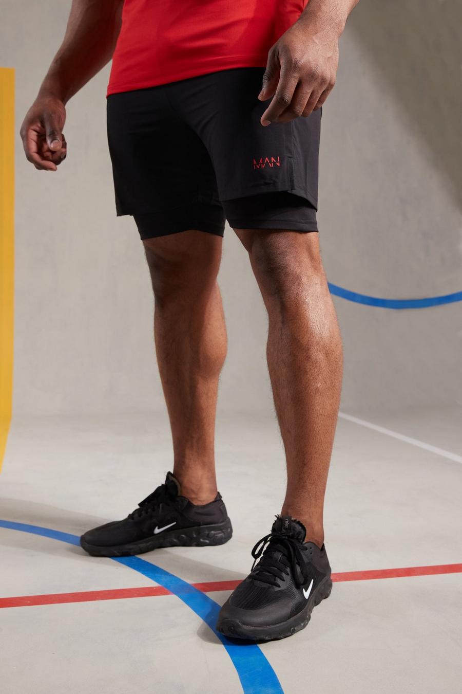 Black Man Active Gym Athletic 2 In 1 Shorts image number 1