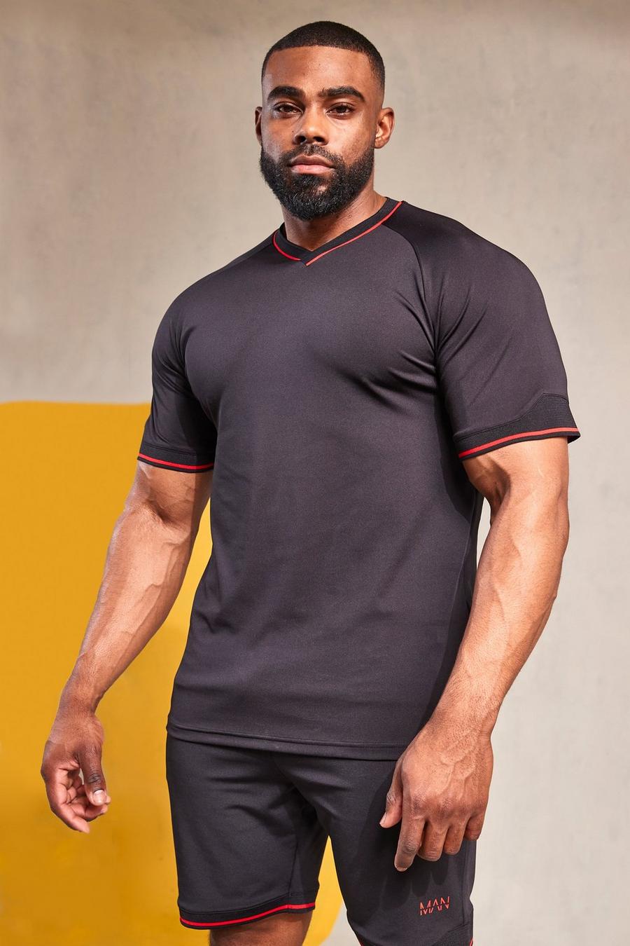 Camiseta MAN Active deportiva de canalé resistente, Black negro