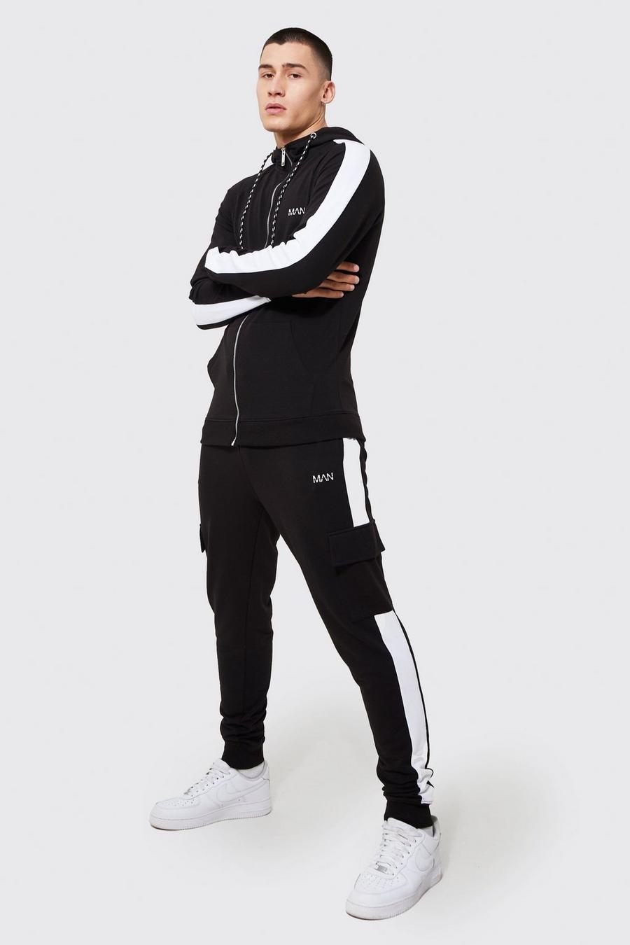 Black Man Muscle Fit Tracksuit With Cargo Pocket