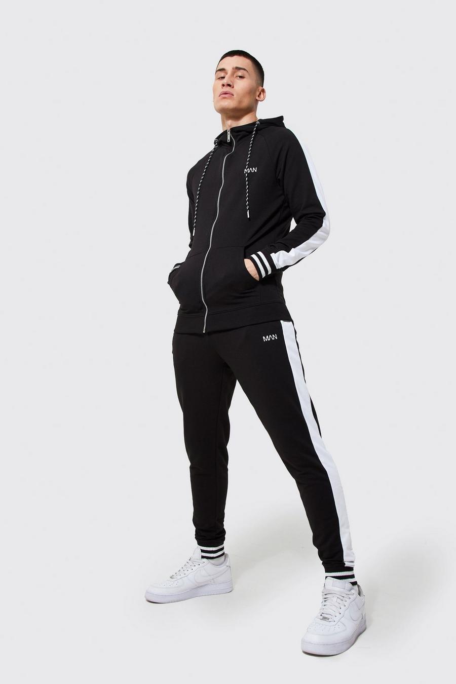 Black negro Man Muscle Fit Tracksuit With Sports Rib