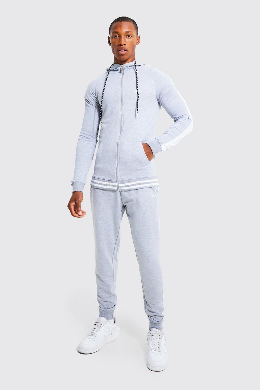 Grey marl Man Muscle Fit Tracksuit With Sports Rib image number 1