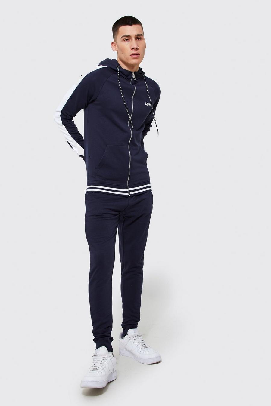 Navy Man Muscle Fit Tracksuit With Sports Rib image number 1