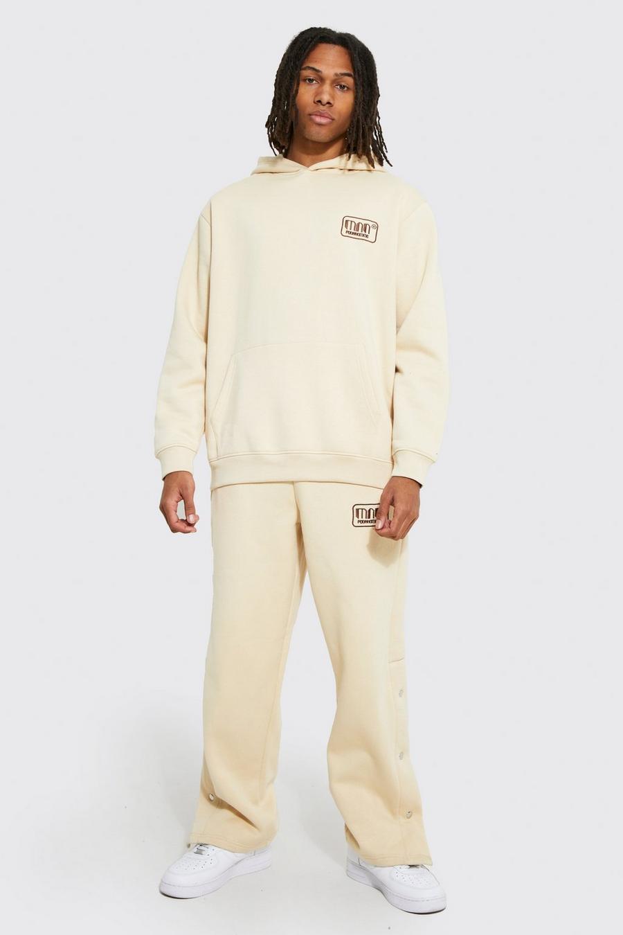 Sand beige MAN Oversize hoodie och shorts med tryckknappar image number 1