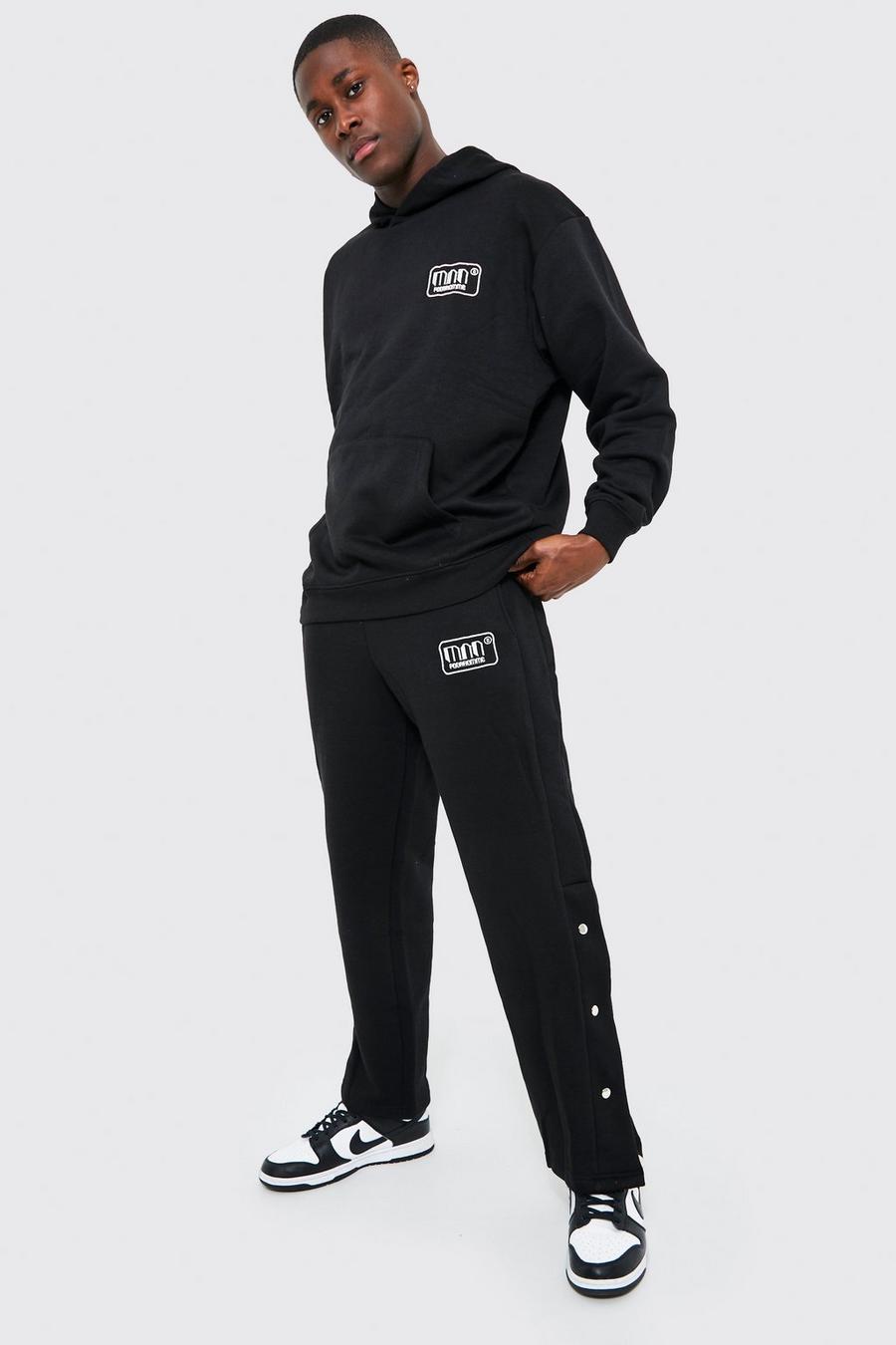 Black MAN Oversize hoodie och shorts med tryckknappar image number 1