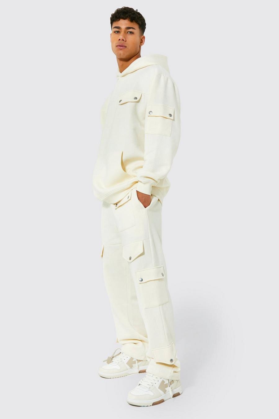 Ecru vit Oversize mysdress med hoodie och cargofickor