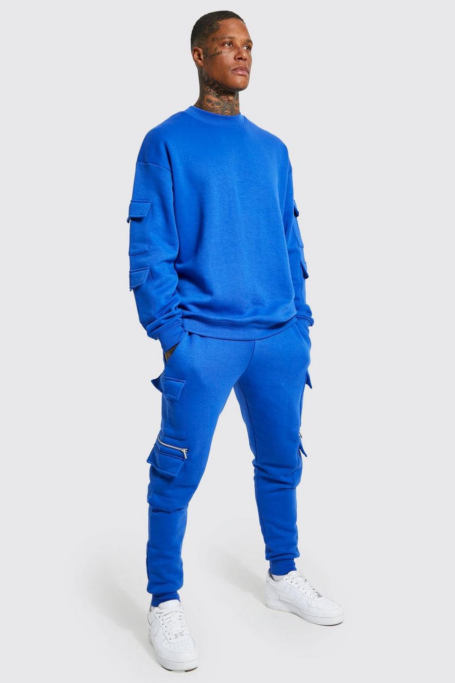 Cobalt blue Oversize träningsoverall med sweatshirt image number 1