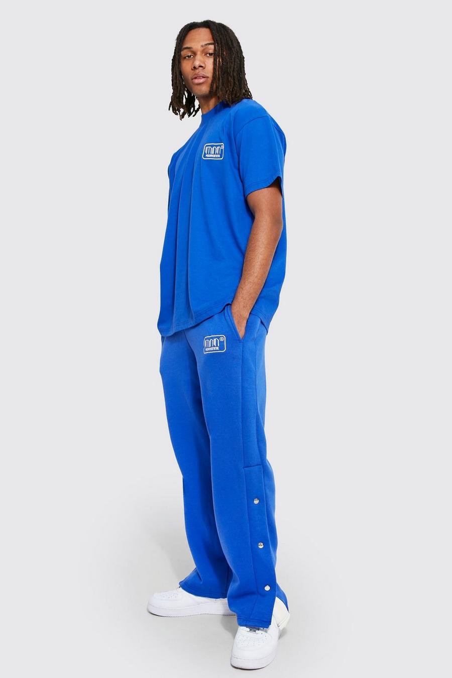Cobalt blå MAN Oversize träningsoverall med t-shirt och tryckknappar