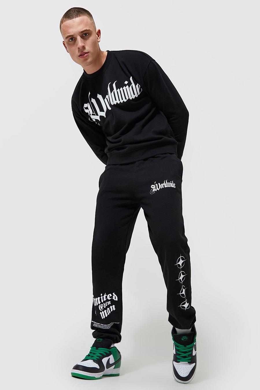 Black svart Worldwide Oversize träningsoverall med sweatshirt