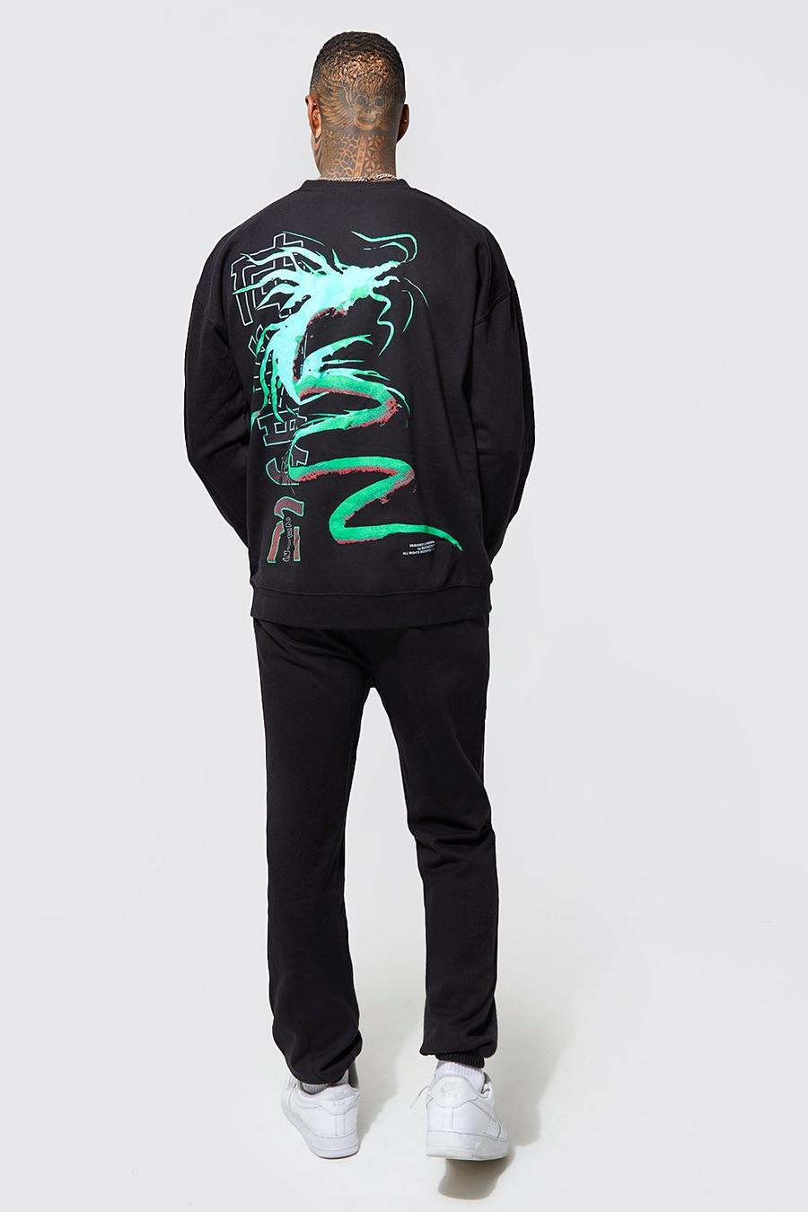 Black Oversized Dragon Sweatshirt Tracksuit image number 1