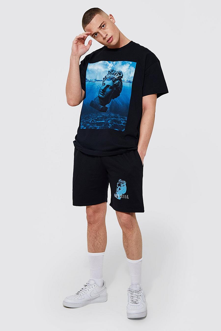 Black Oversized Statue T-shirt And Short Set image number 1