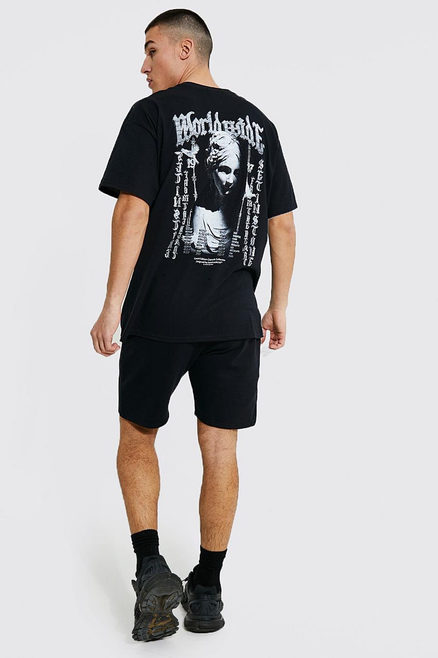 Black Oversized Worldwide T-Shirt En Shorts Set