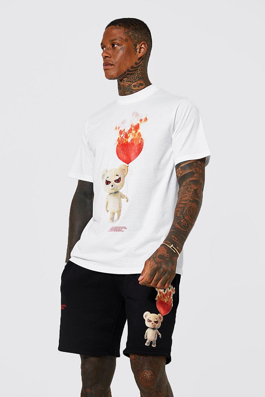 White Teddy Flame Graphic T-shirt & Short Set image number 1