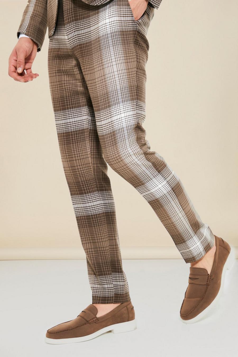 Brown Skinny Check Suit Trousers image number 1