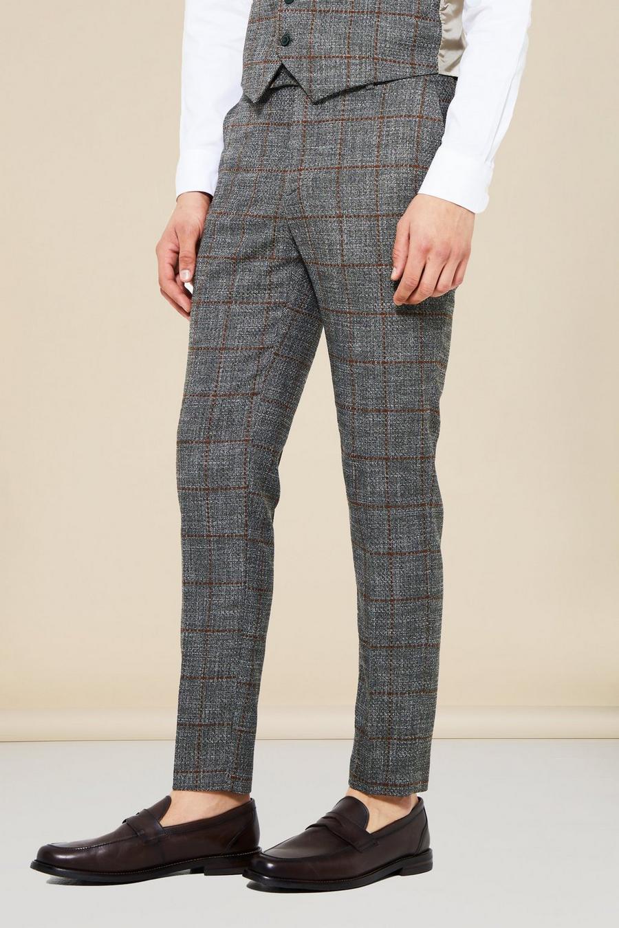 Green Slim Check Suit Trousers