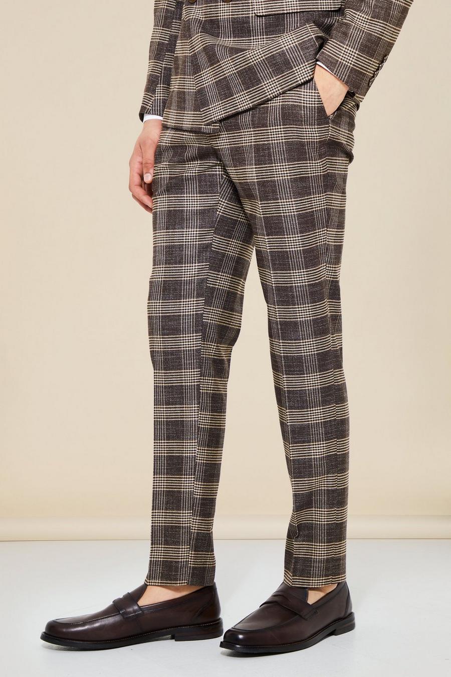 Brown Slim Check Suit Trousers image number 1