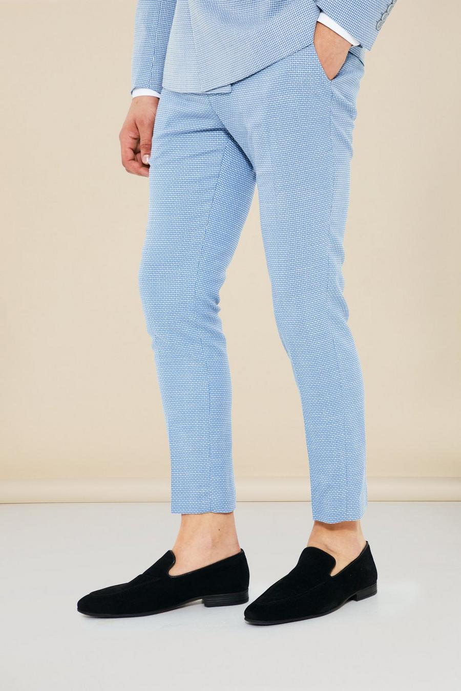 Light blue Skinny Textured Crop Suit Trousers image number 1