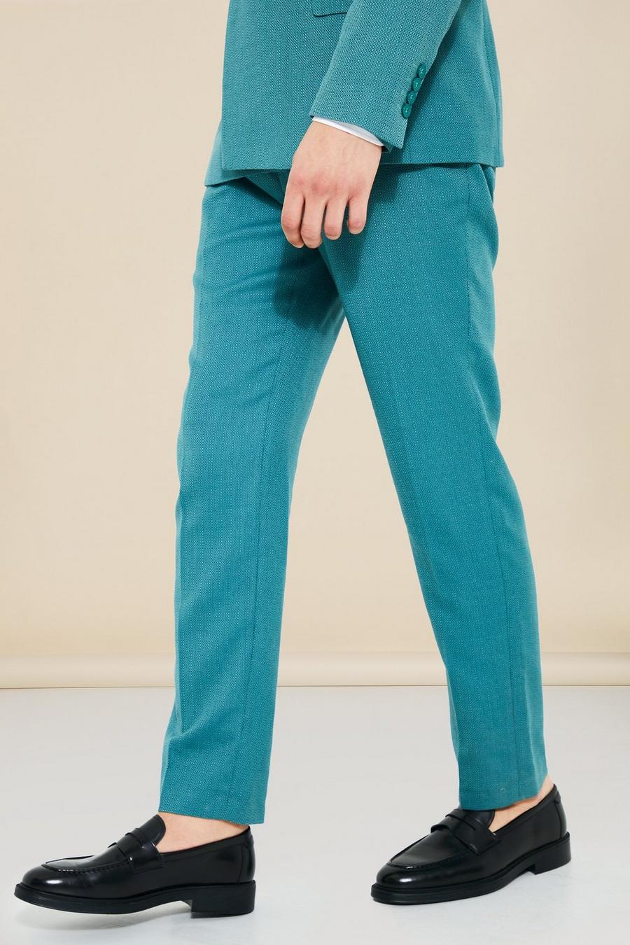 Teal Slim Textured Suit Trousers image number 1