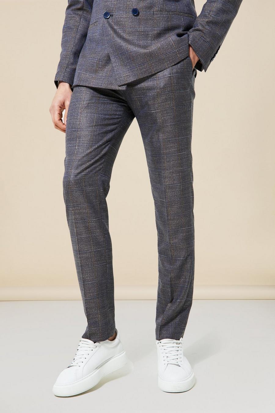 Blue blå Skinny Dogstooth Suit Trousers