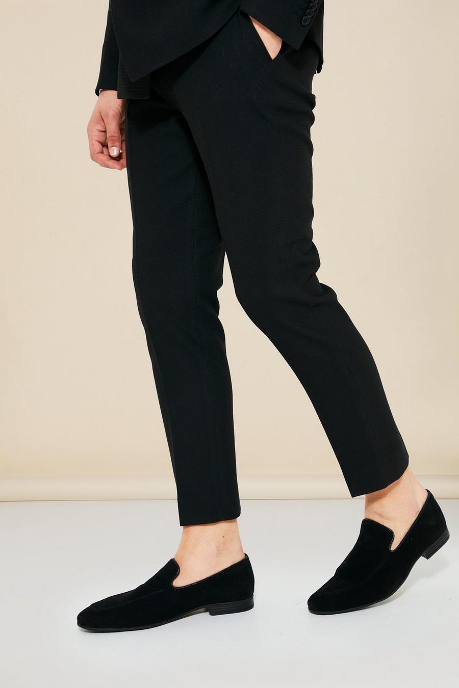 Black Skinny Seersucker Crop Suit Trousers image number 1