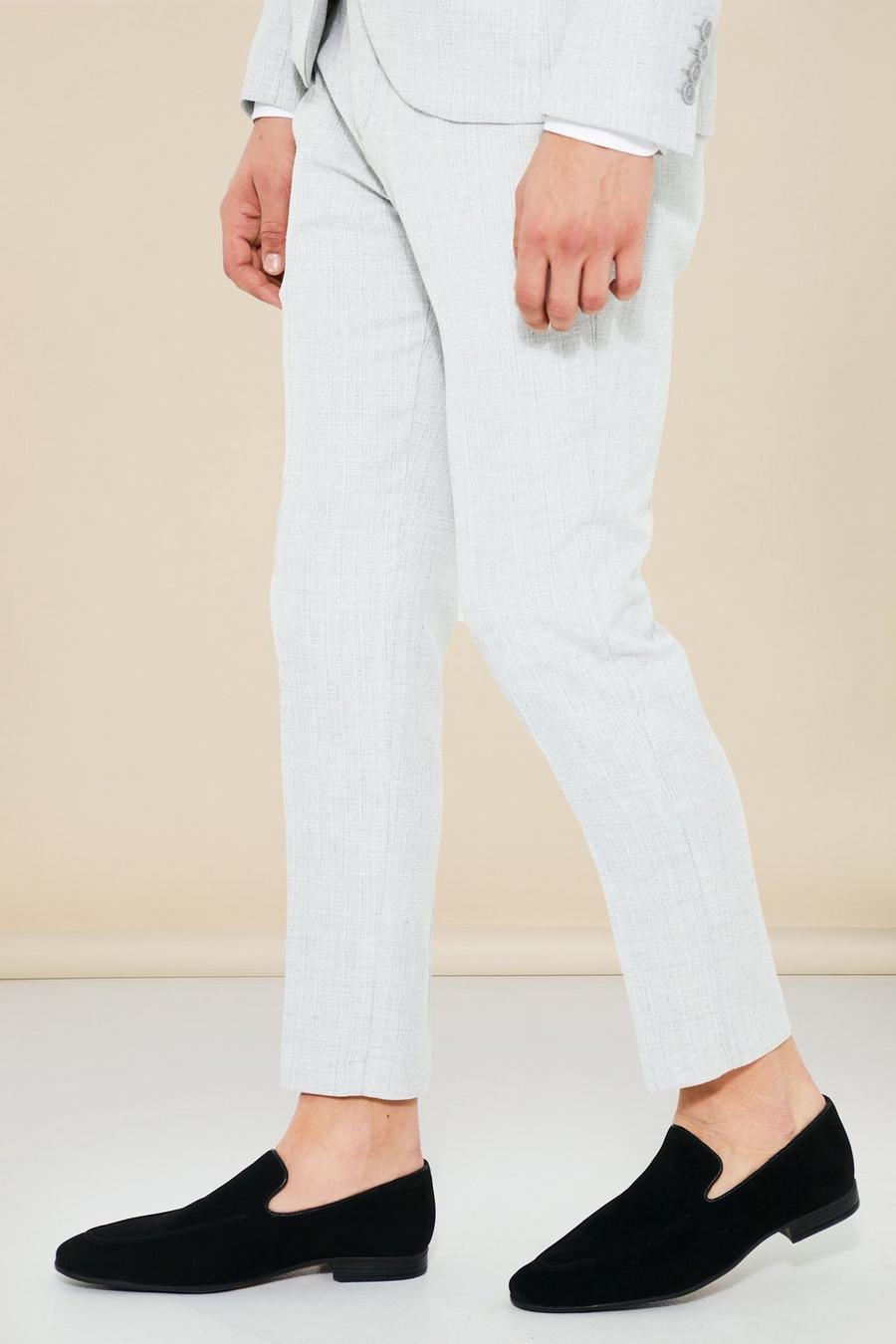 Grey Skinny Textured Crop Suit ruffled Trousers
