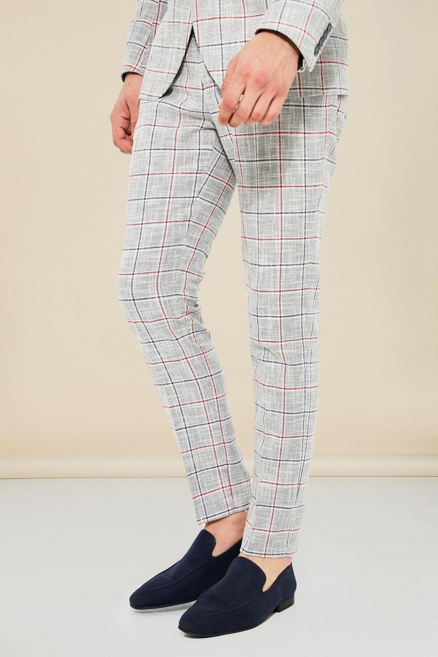 Grey gris Skinny Check Suit Trousers