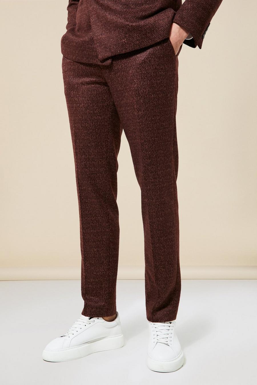 Rust Slim Herringbone Suit Trousers image number 1