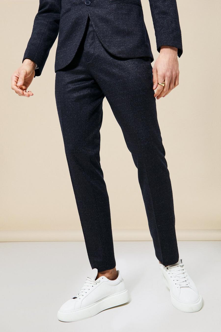 Black Skinny Herringbone Suit Trousers