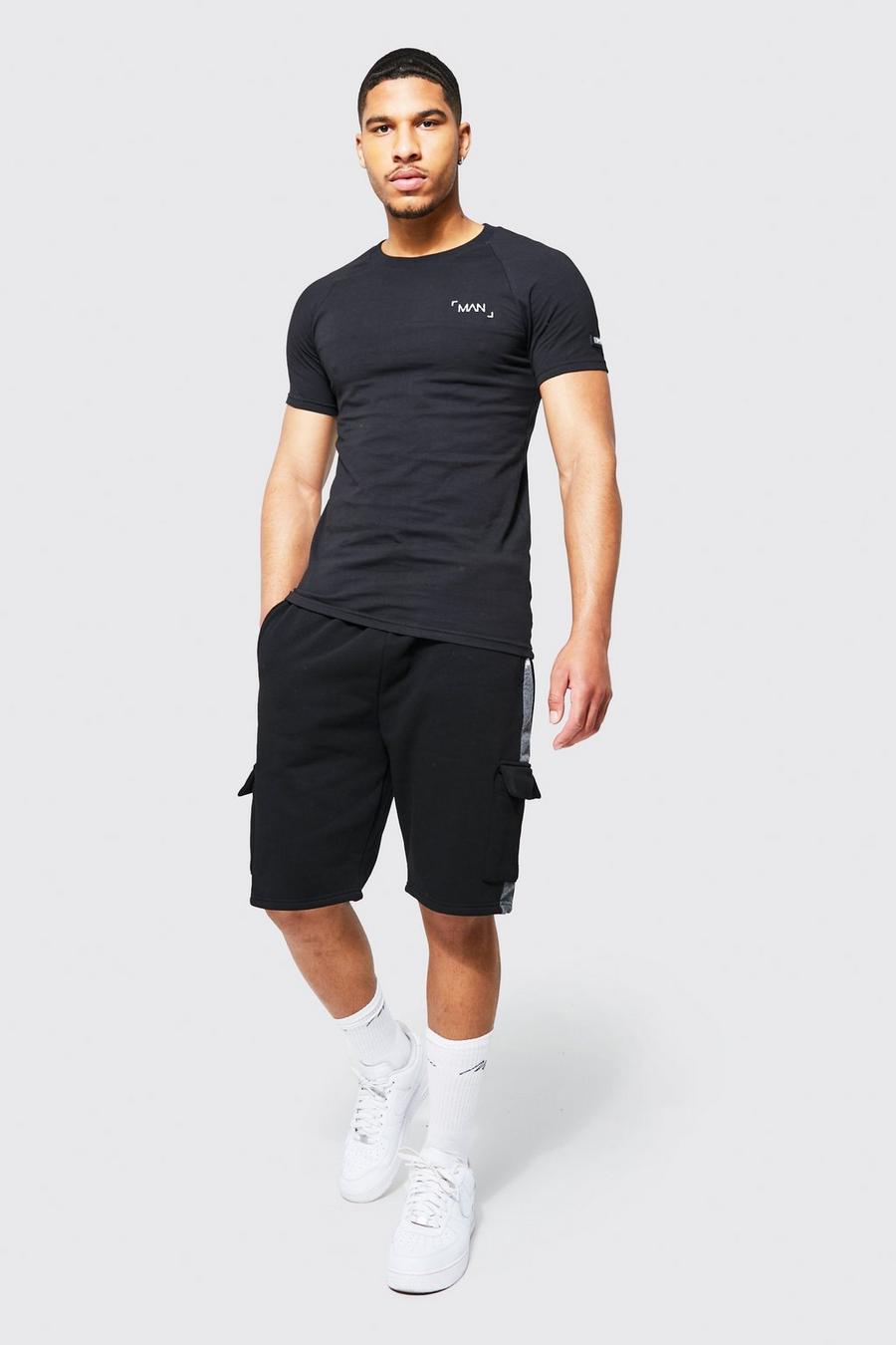 Black Tall Muscle Fit Colour Block T-shirt & Short  image number 1