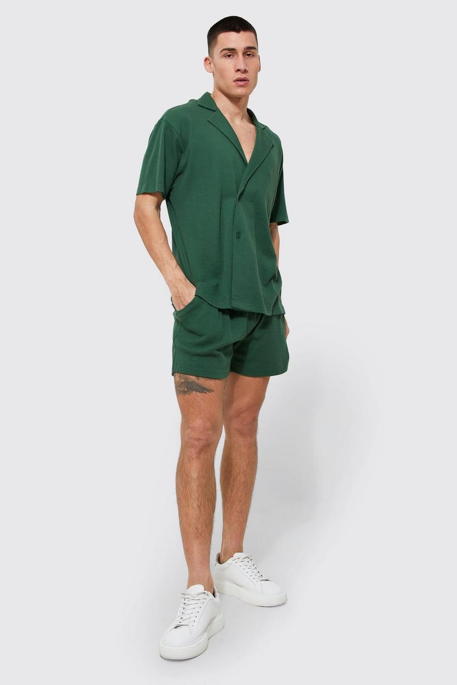 Dark green Kortärmad skjorta med omlott och shorts