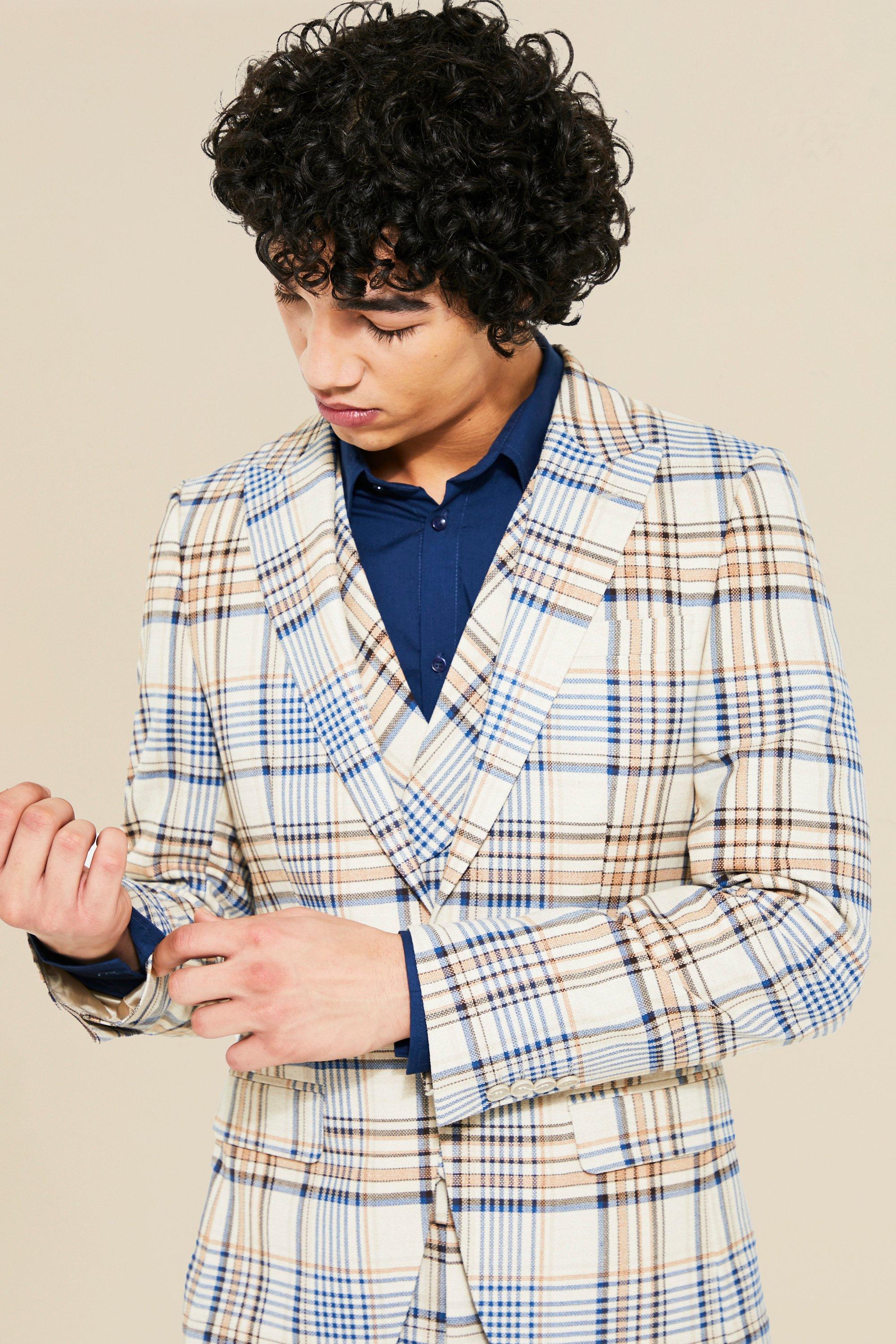 Skinny Single Breasted Check Suit Jacket